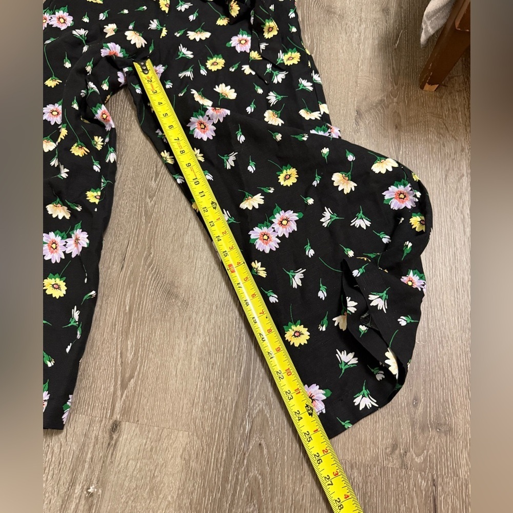 NWOT LOFT BLACK FLORAL LINEN BLEND WIDE LEG PANTS Fairy Country Prairie Medium - Picture 3 of 8